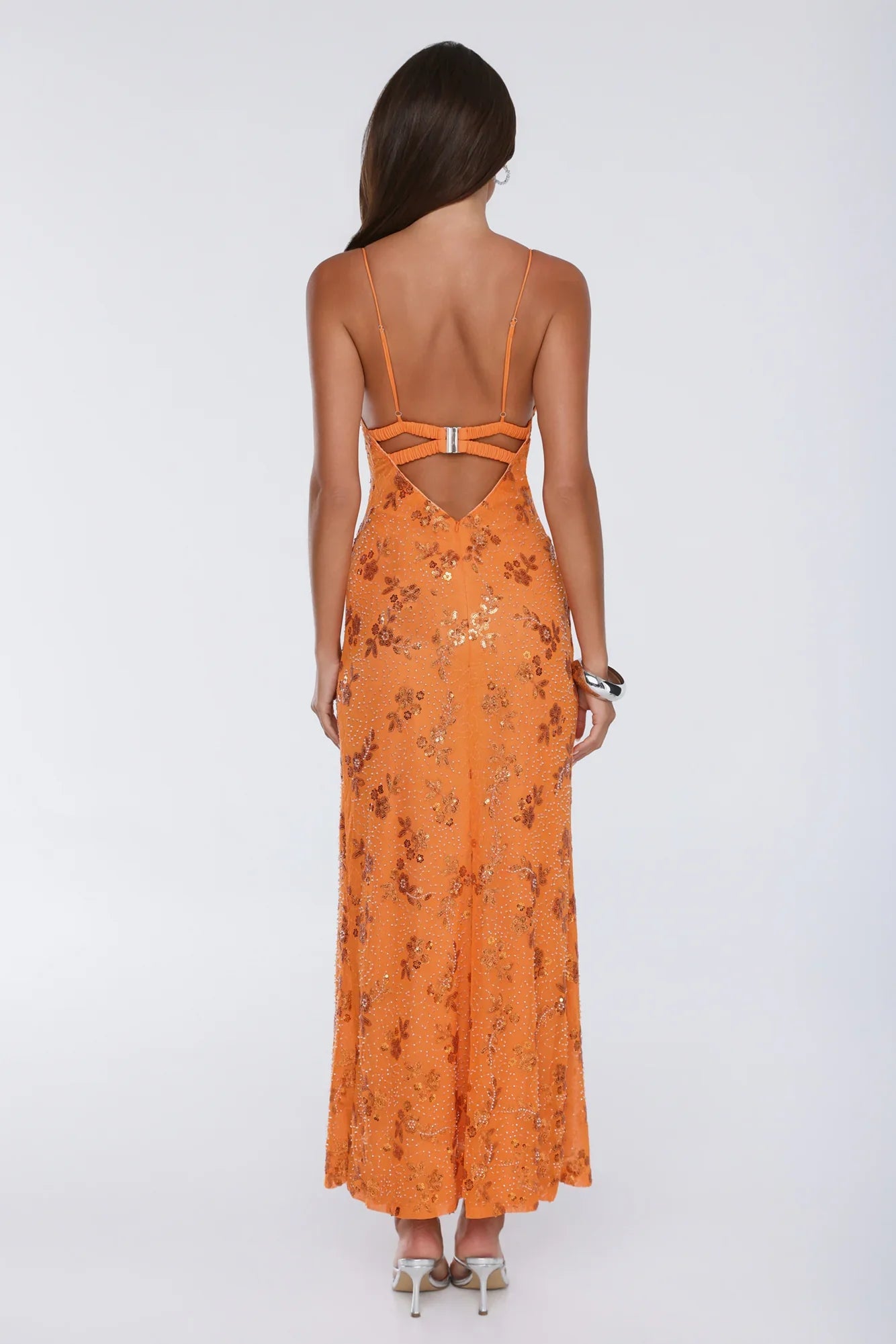 Stay Magnetic Mesh Beaded Maxi Dress Orange