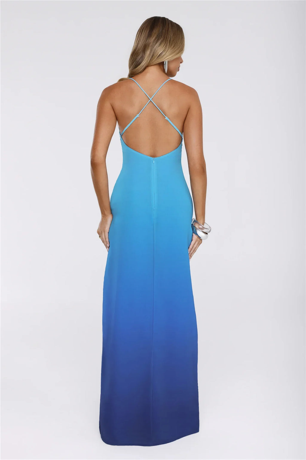 Azure Luxe Halter Maxi Dress Blue