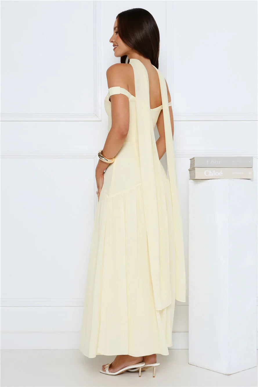 The Style Spotlight Off Shoulder Maxi Dress Yellow