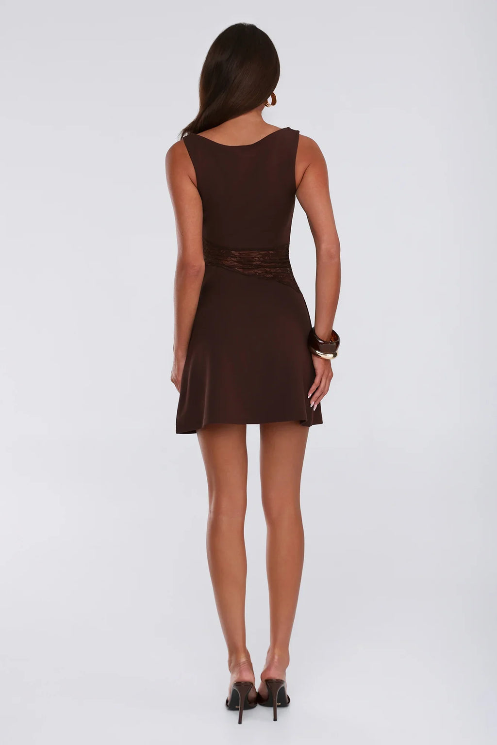 Sleek Lace Panel Bodycon Mini Dress Brown