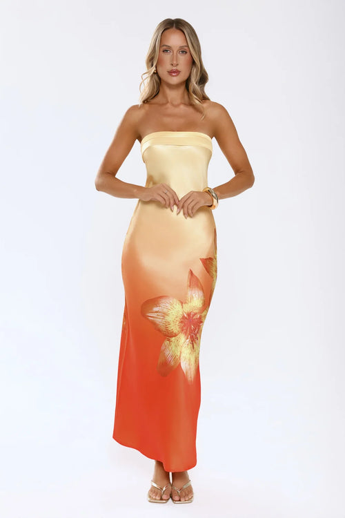 Blazing Glow Strapless Maxi Dress Yellow