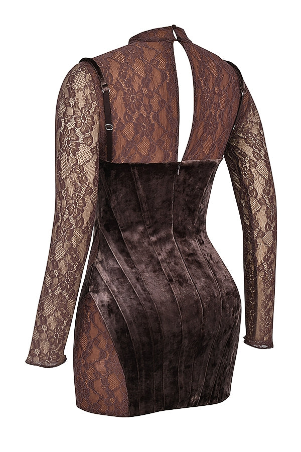brown velvet & lace corset dress