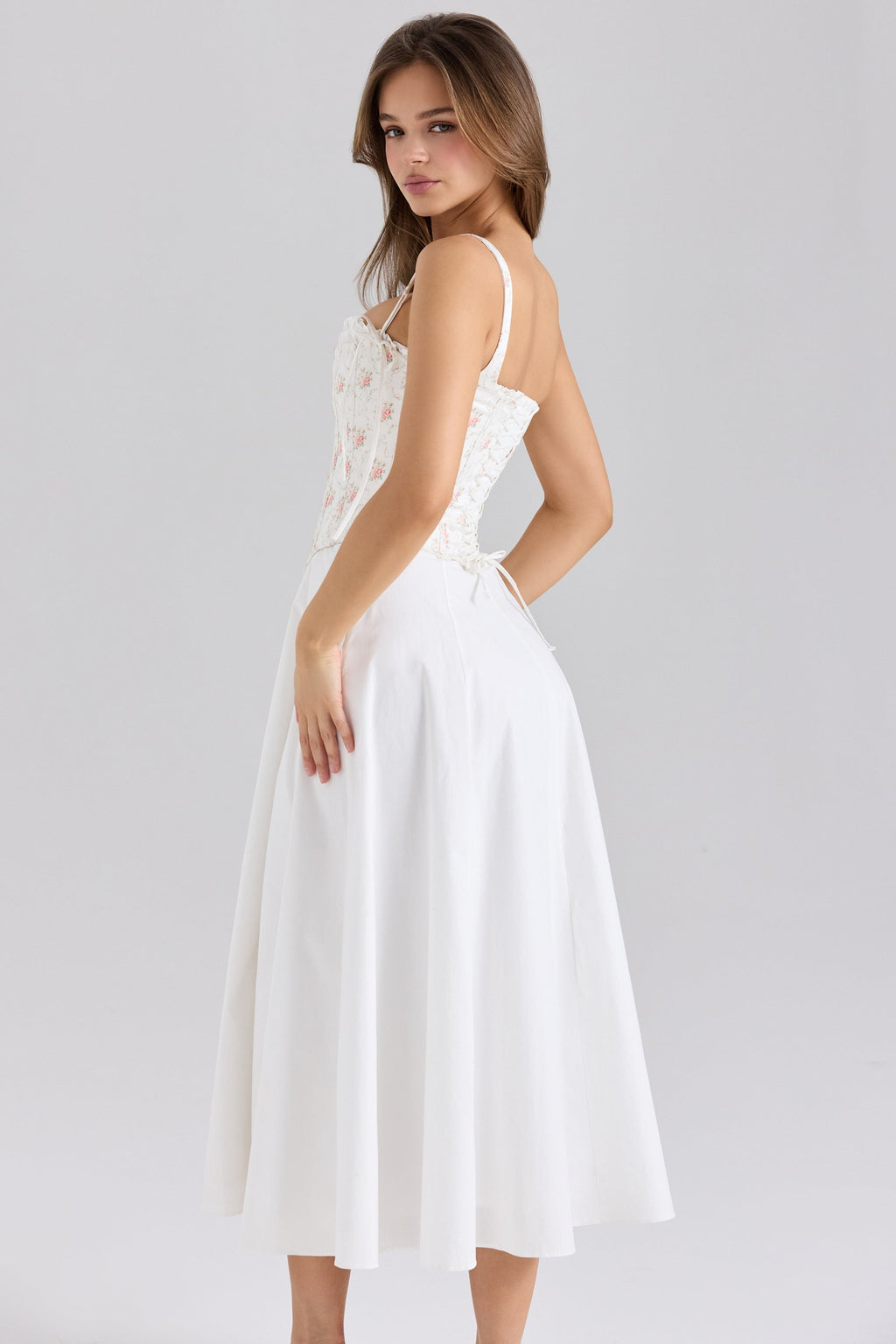 rose print cotton detachable corset midi sundress