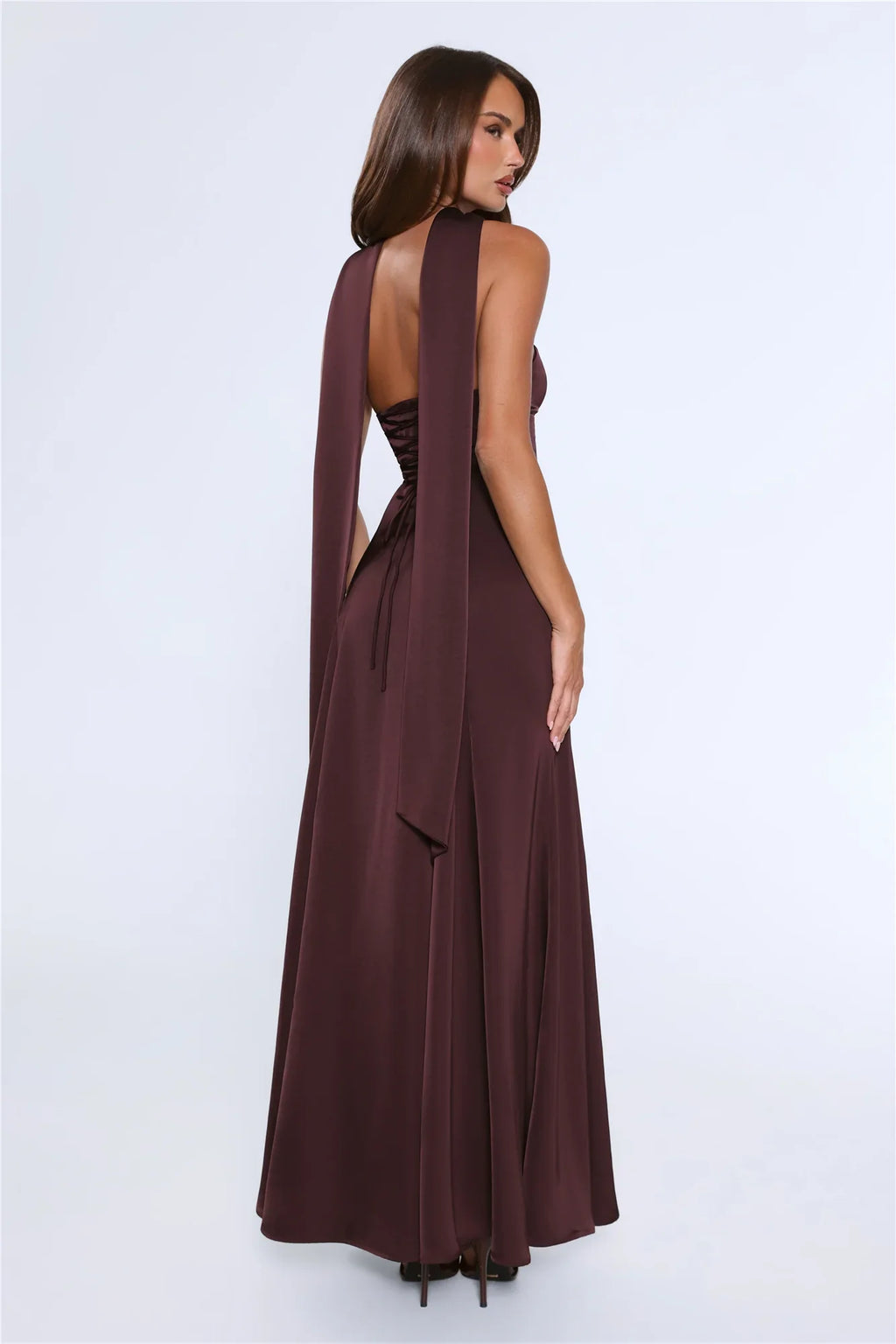 Satin Tempt Strapless Maxi Dress Chocolate