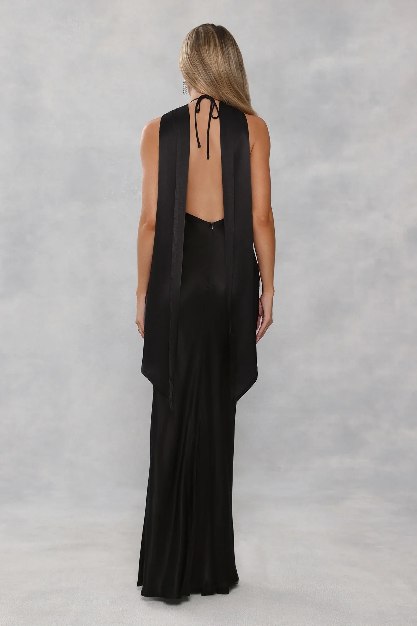 The Vivia Halter Satin Maxi Dress Black
