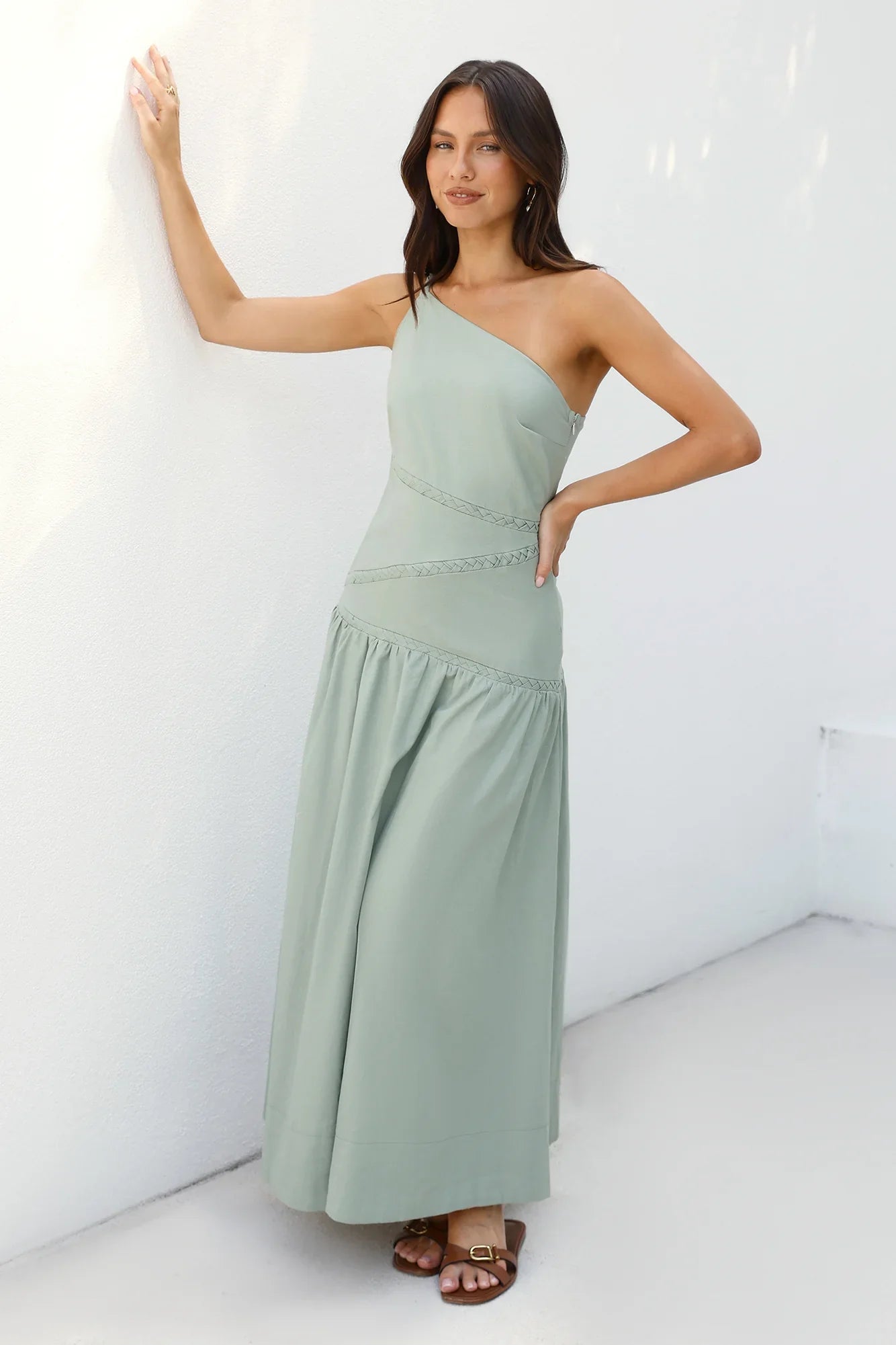 Claire One Shoulder Maxi Dress Khaki