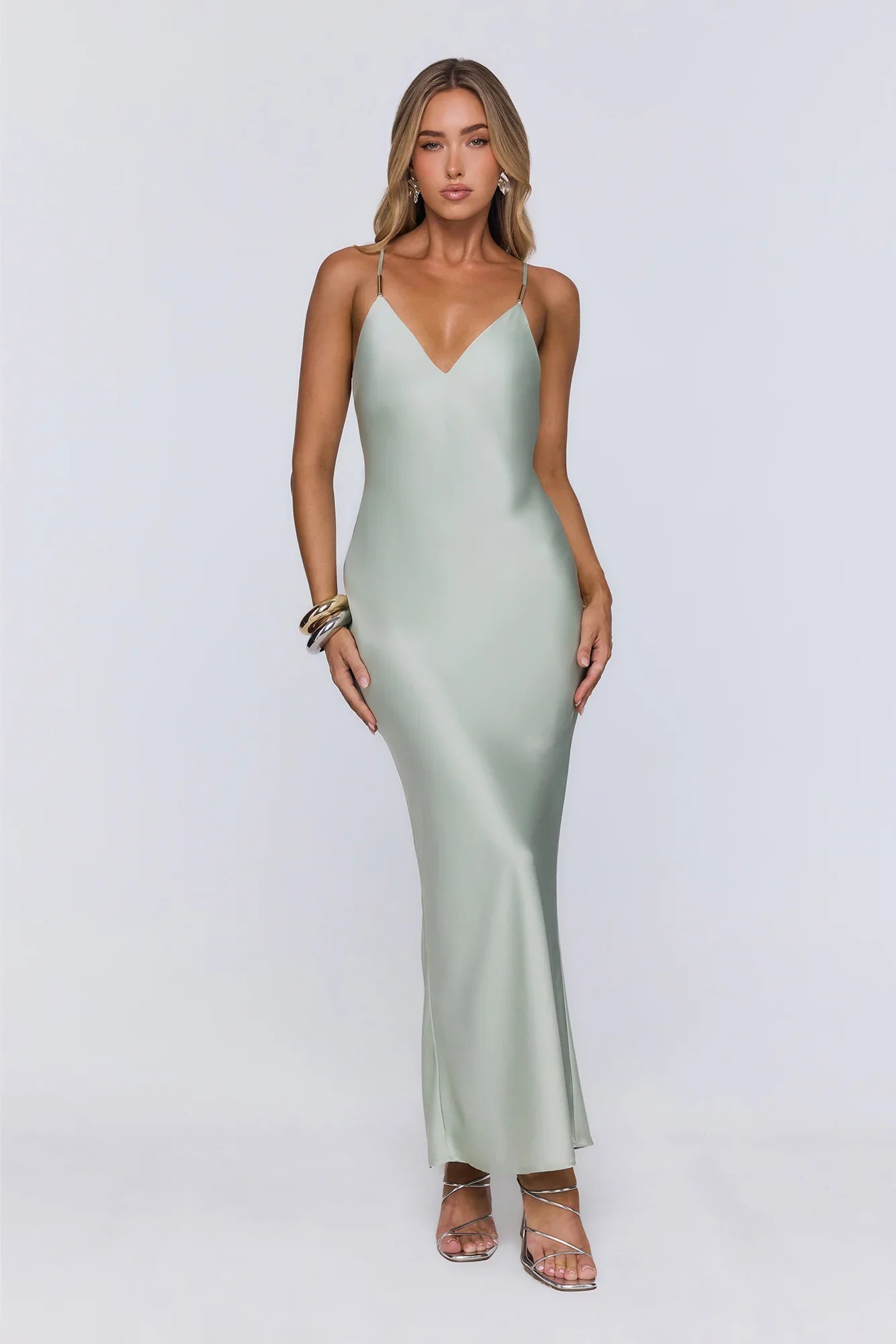 Your Own Masterpiece Satin Maxi Dress Sage