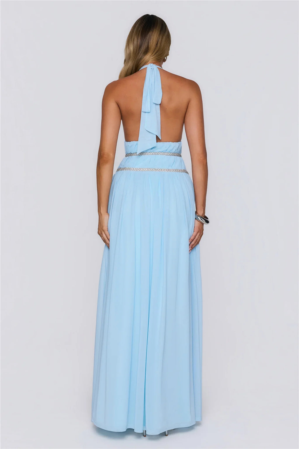 Summer Sparkle Halter Maxi Dress Blue