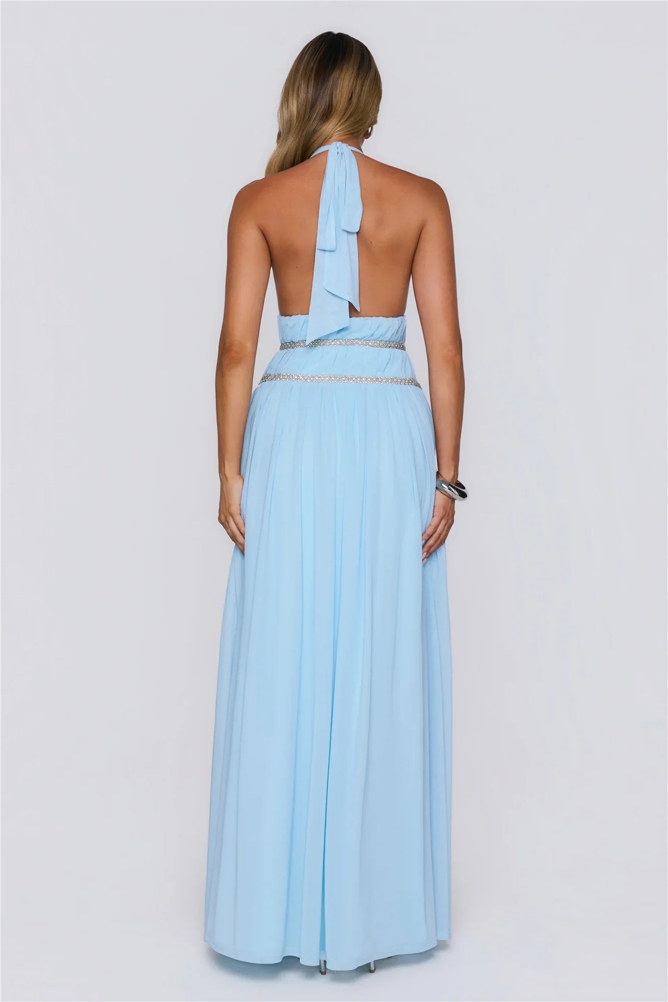 Summer Sparkle Halter Maxi Dress Blue