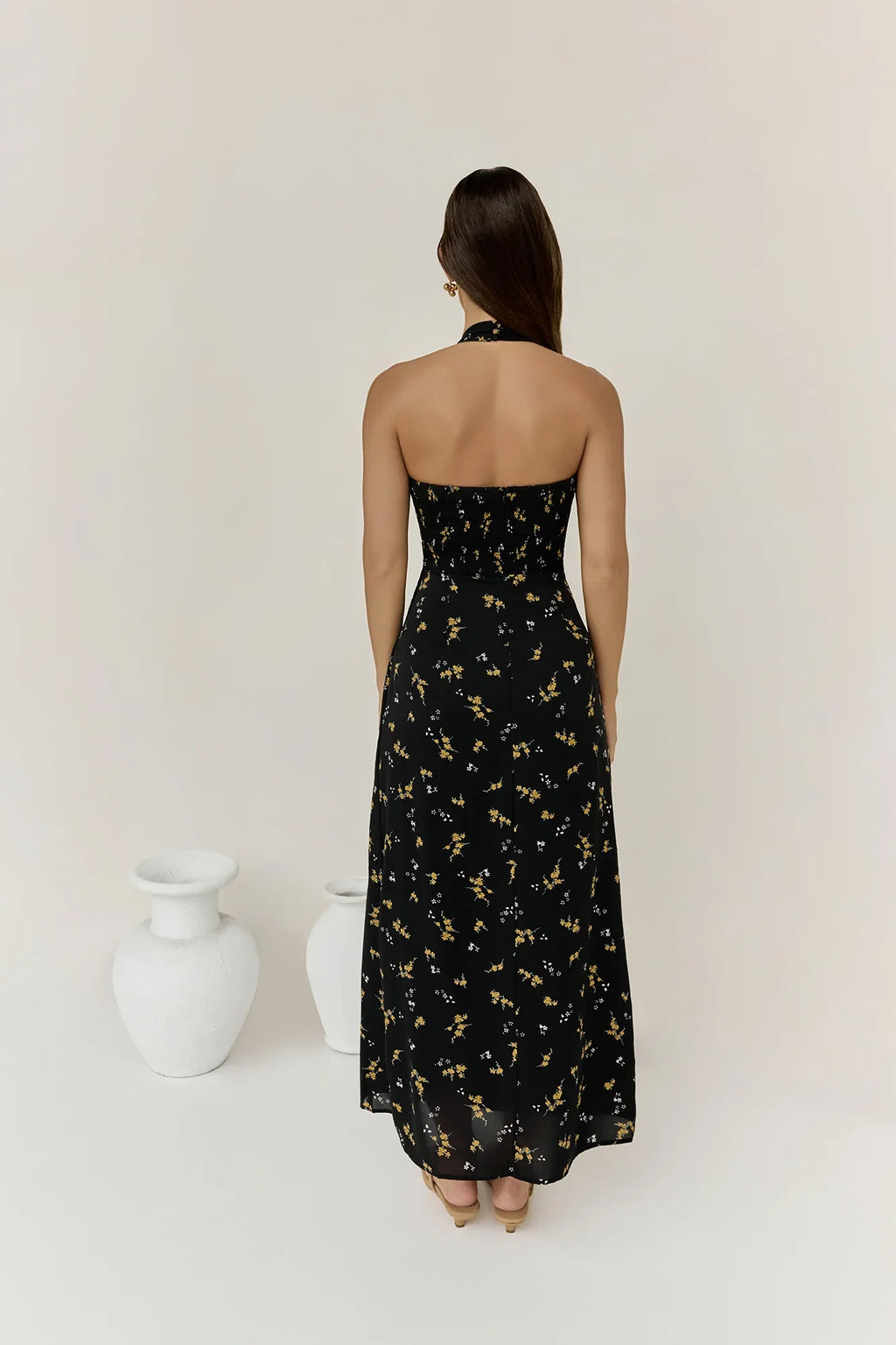 Scarlet Hues Halter Maxi Dress Black