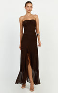 Oceana Maxi Dress - Strapless Sweetheart Neckline Mesh Dress in Chocolate