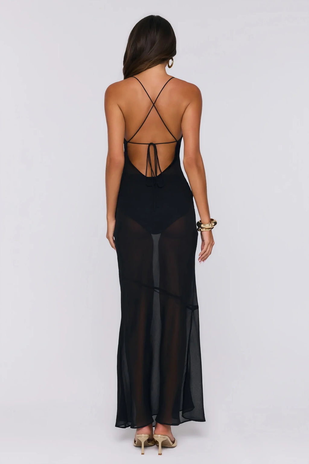 The Luxurious Slip Sheer Maxi Dress Black