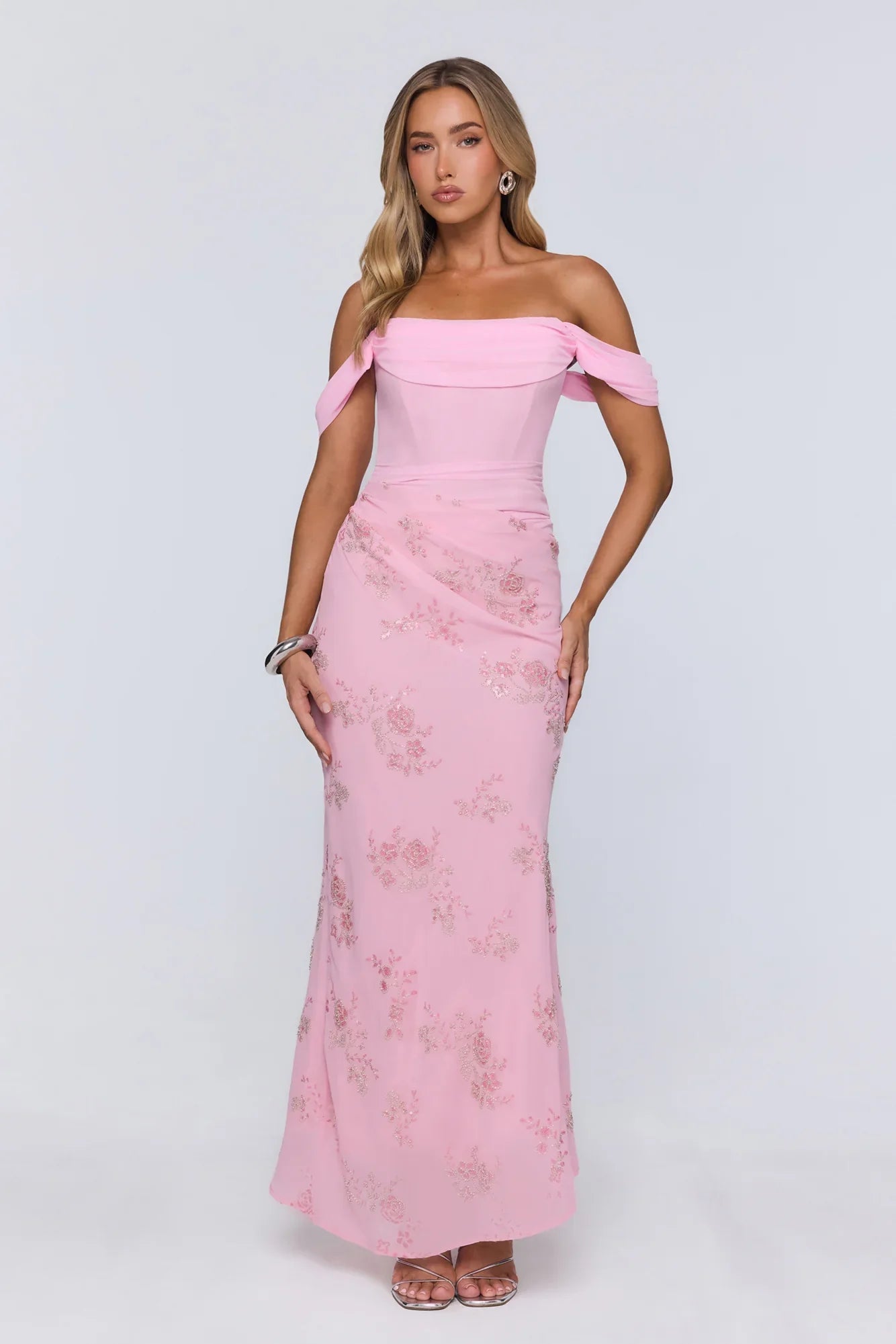 Pretty Glow Up Off Shoulder Maxi Dress Pink