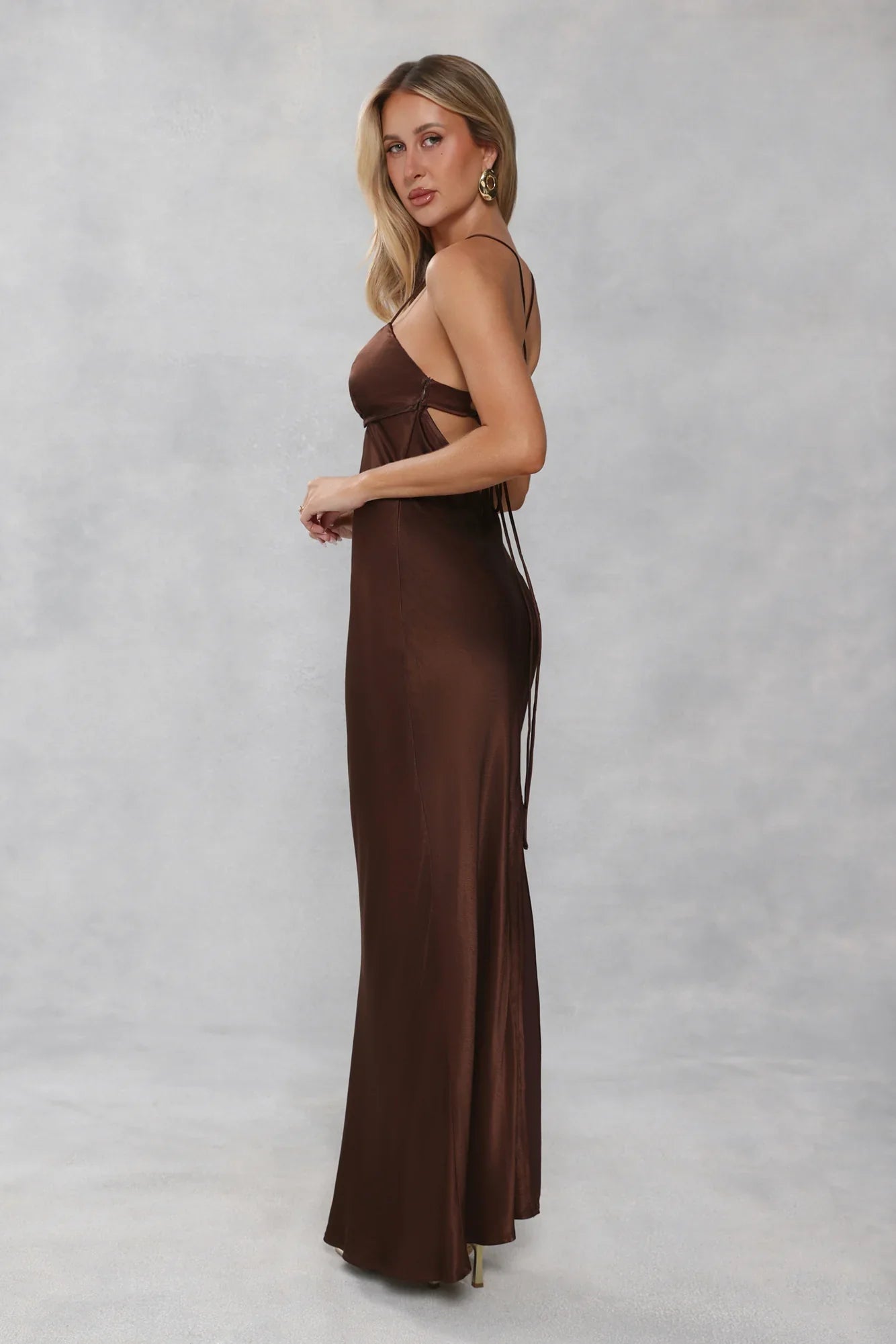 The Samara Satin Maxi Dress Chocolate Brown