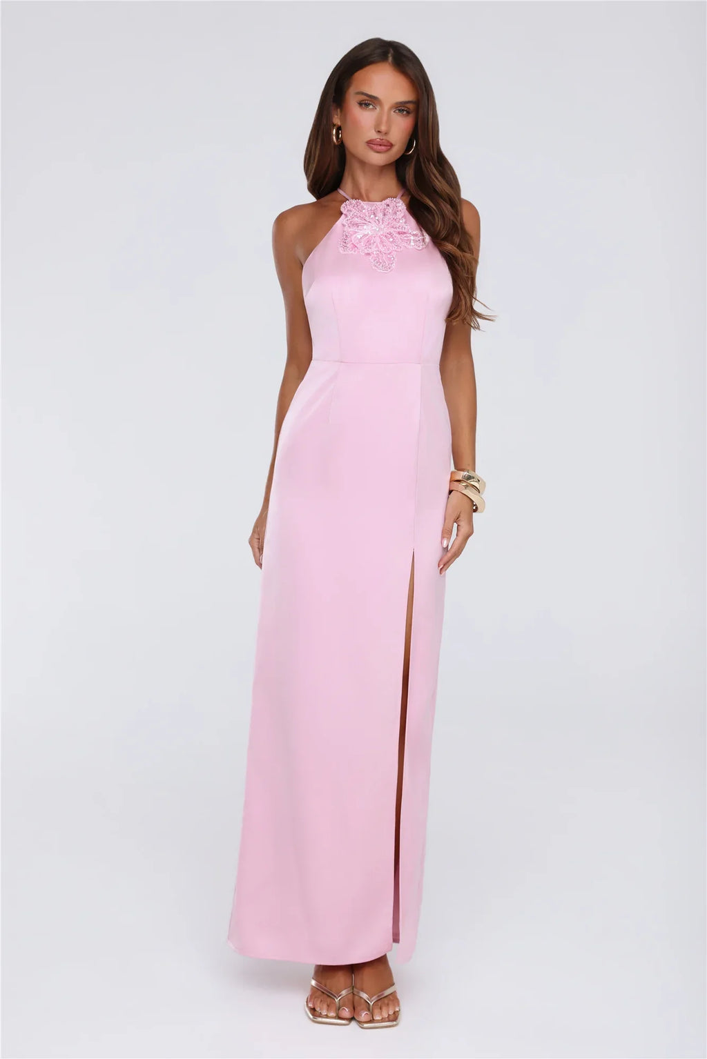 Pearl District Satin Maxi Dress Pink