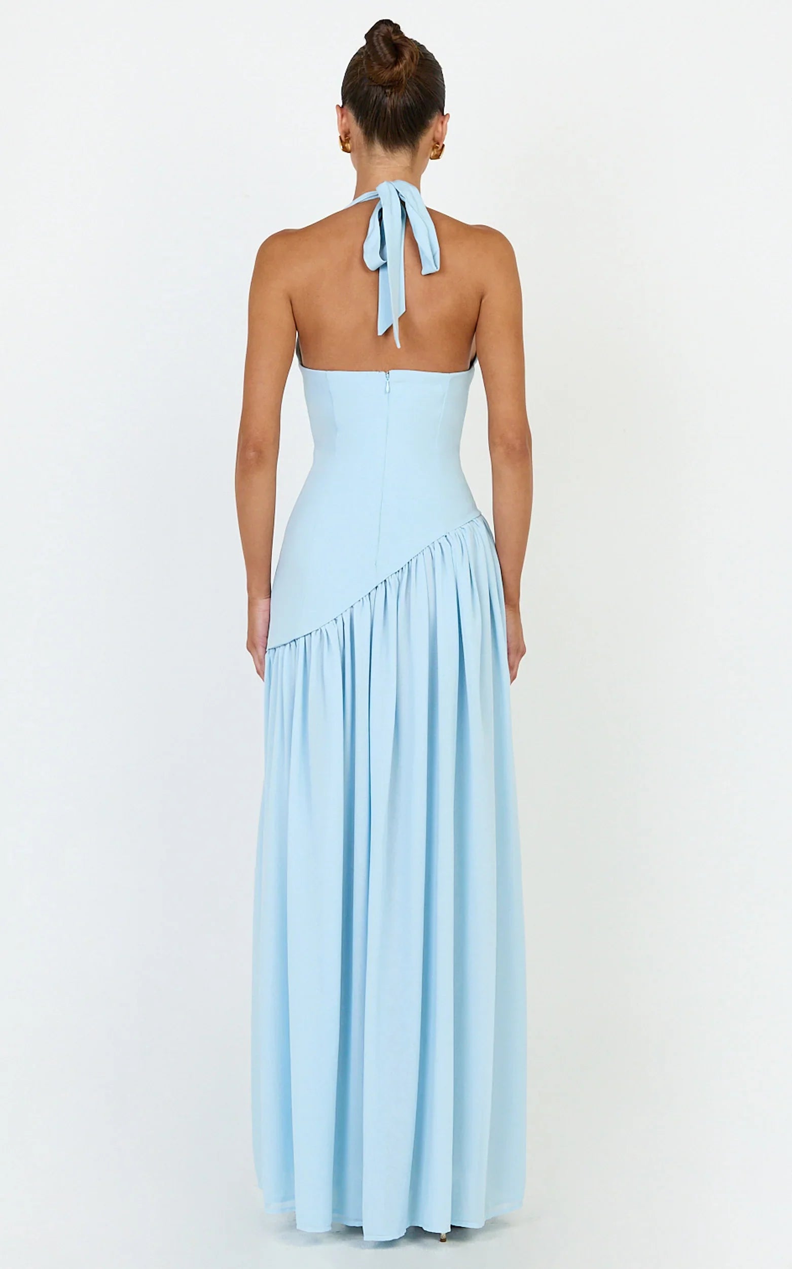 Calla Maxi Dress - Halter Neck Asymmetric Dropped Waist Dress in Blue