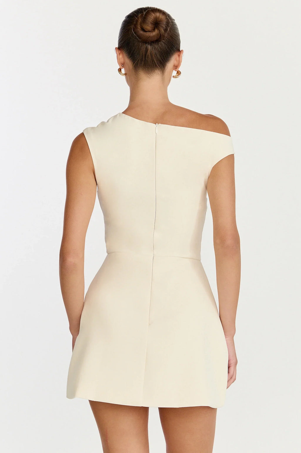 Claire Mini Dress - Tipped Shoulder Tulip Skirt Dress in White
