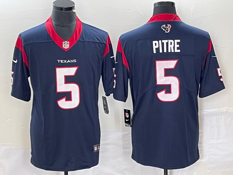 Men's Houston Texans Jalen Pitre #5 Navy Game Player Jersey1