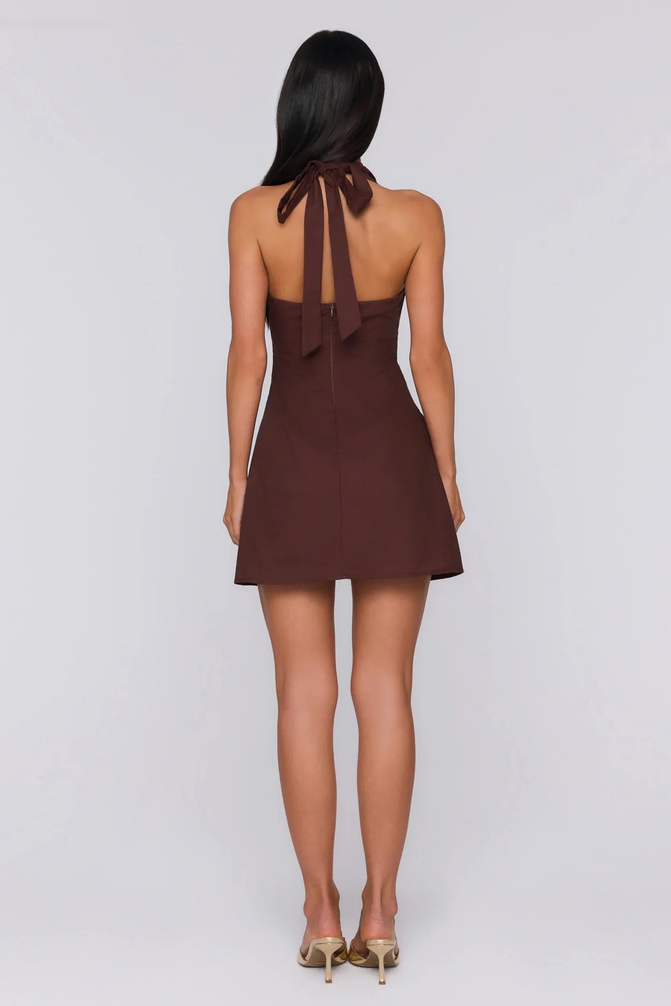 Just Enough Attitude Halter Mini Dress Brown