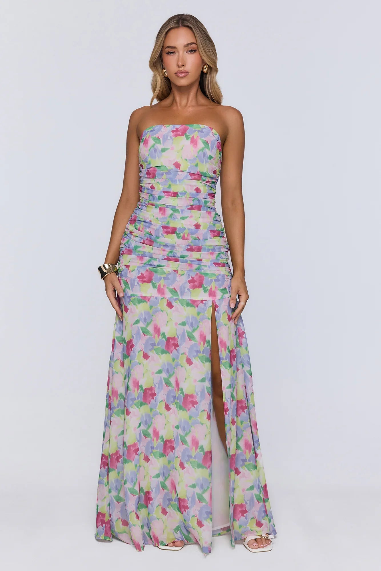 Palm Whisper Strapless Maxi Dress Multi