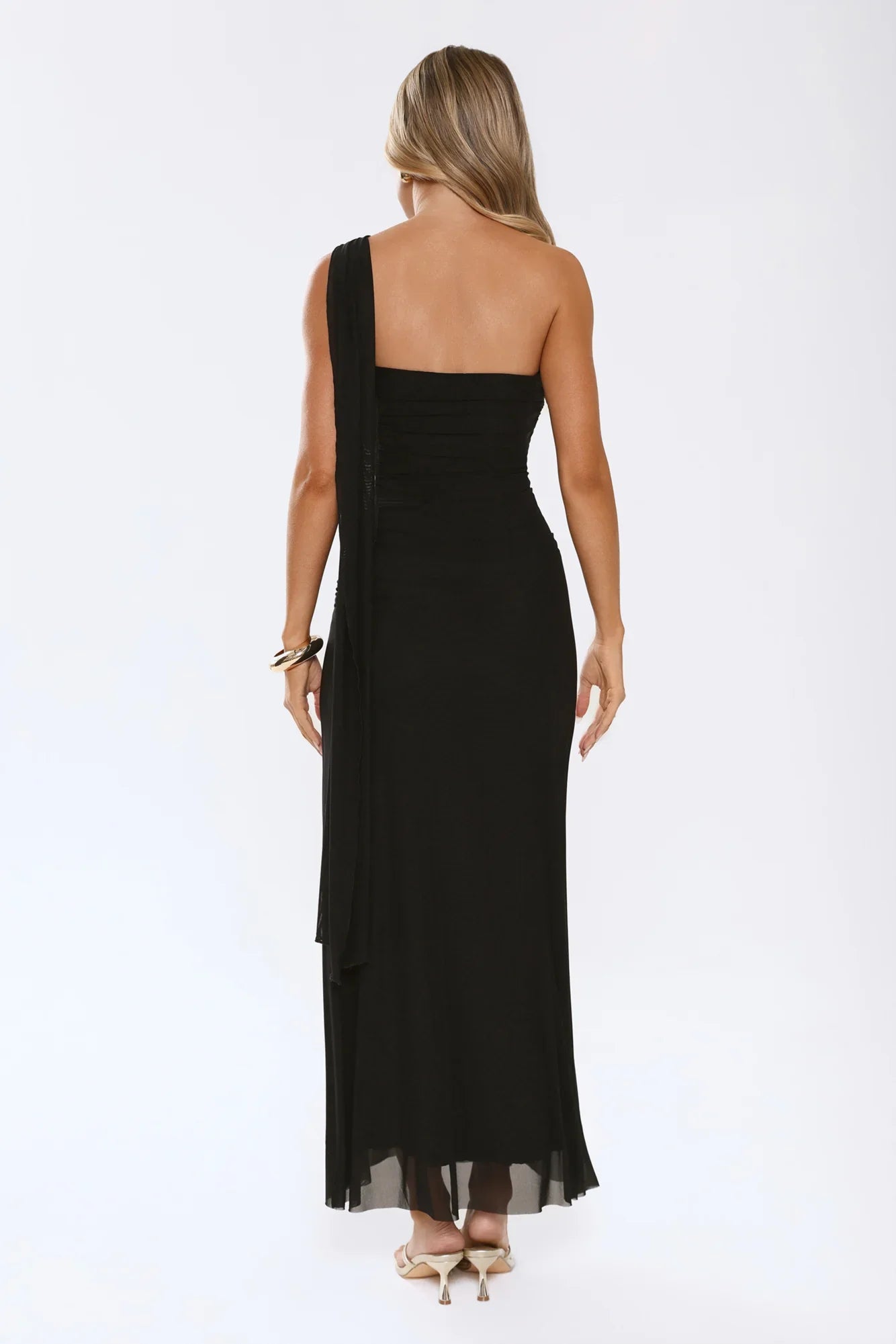 Evening Allure Mesh Strapless Maxi Dress Black