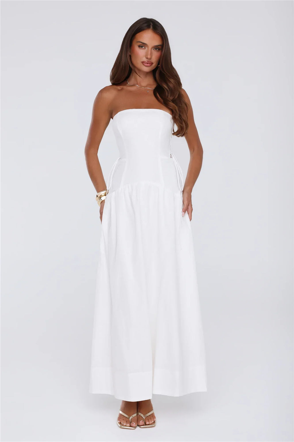 Just Feels Right Linen Blend Strapless Maxi Dress White