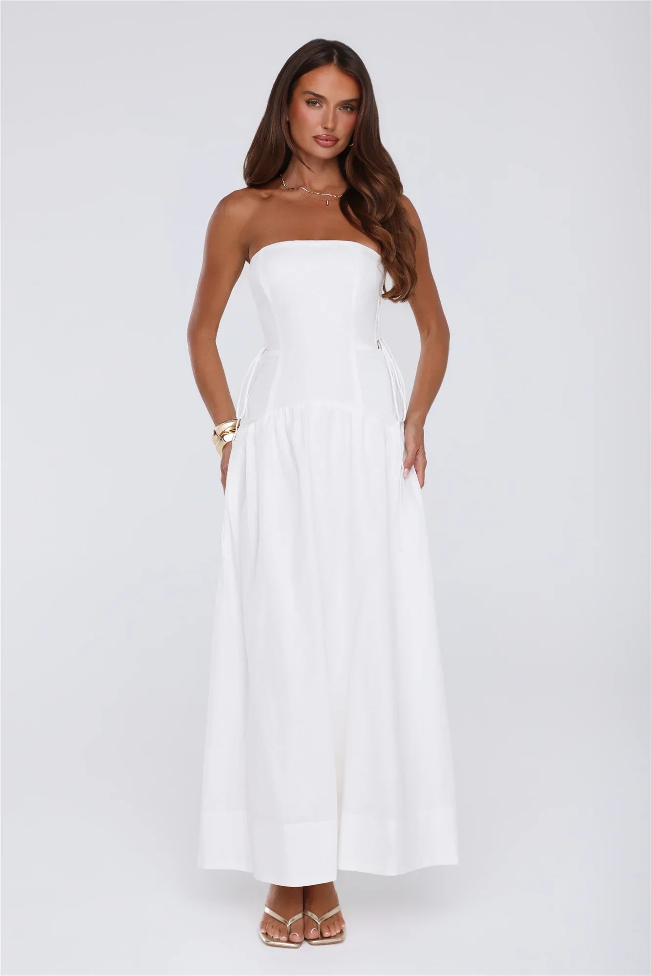 Just Feels Right Linen Blend Strapless Maxi Dress White