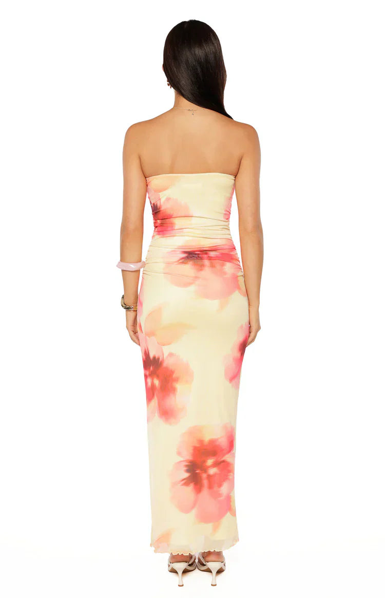 Imogen Yellow and Pink Floral Print Maxi Dress