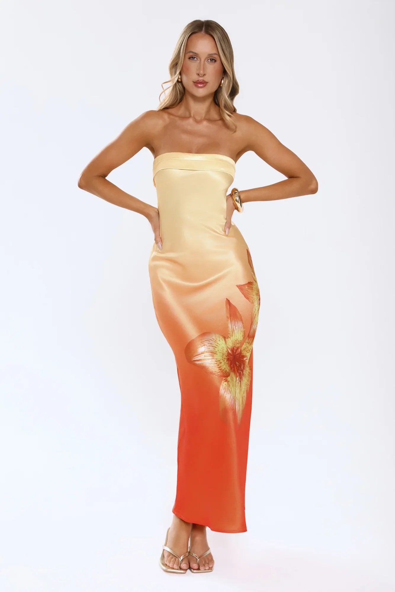 Blazing Glow Strapless Maxi Dress Yellow
