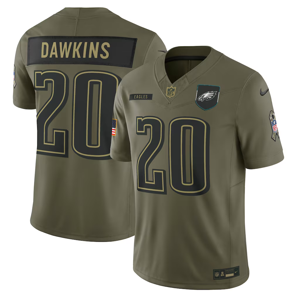 Men's Philadelphia Eagles Brian Dawkins Nike Olive 2025 Salute to Service Retired Limited Jersey