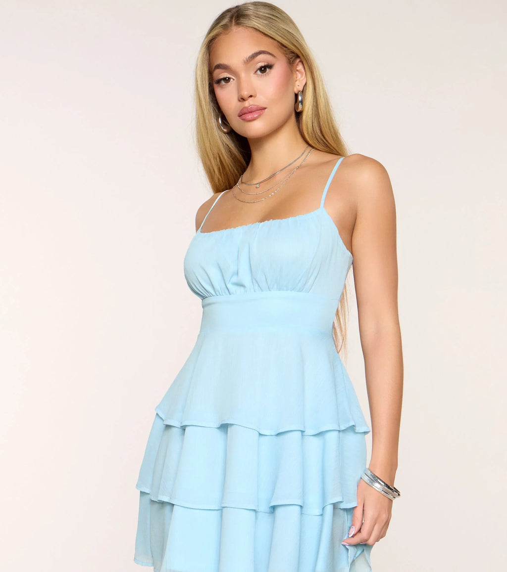 Extra Sweet Chiffon Ruffle Skater Dress