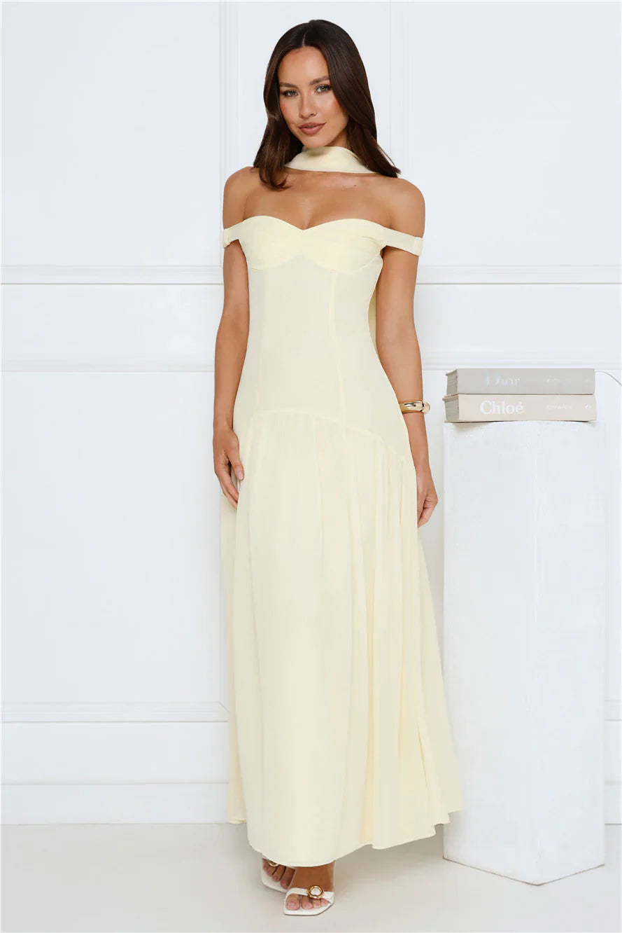 The Style Spotlight Off Shoulder Maxi Dress Yellow