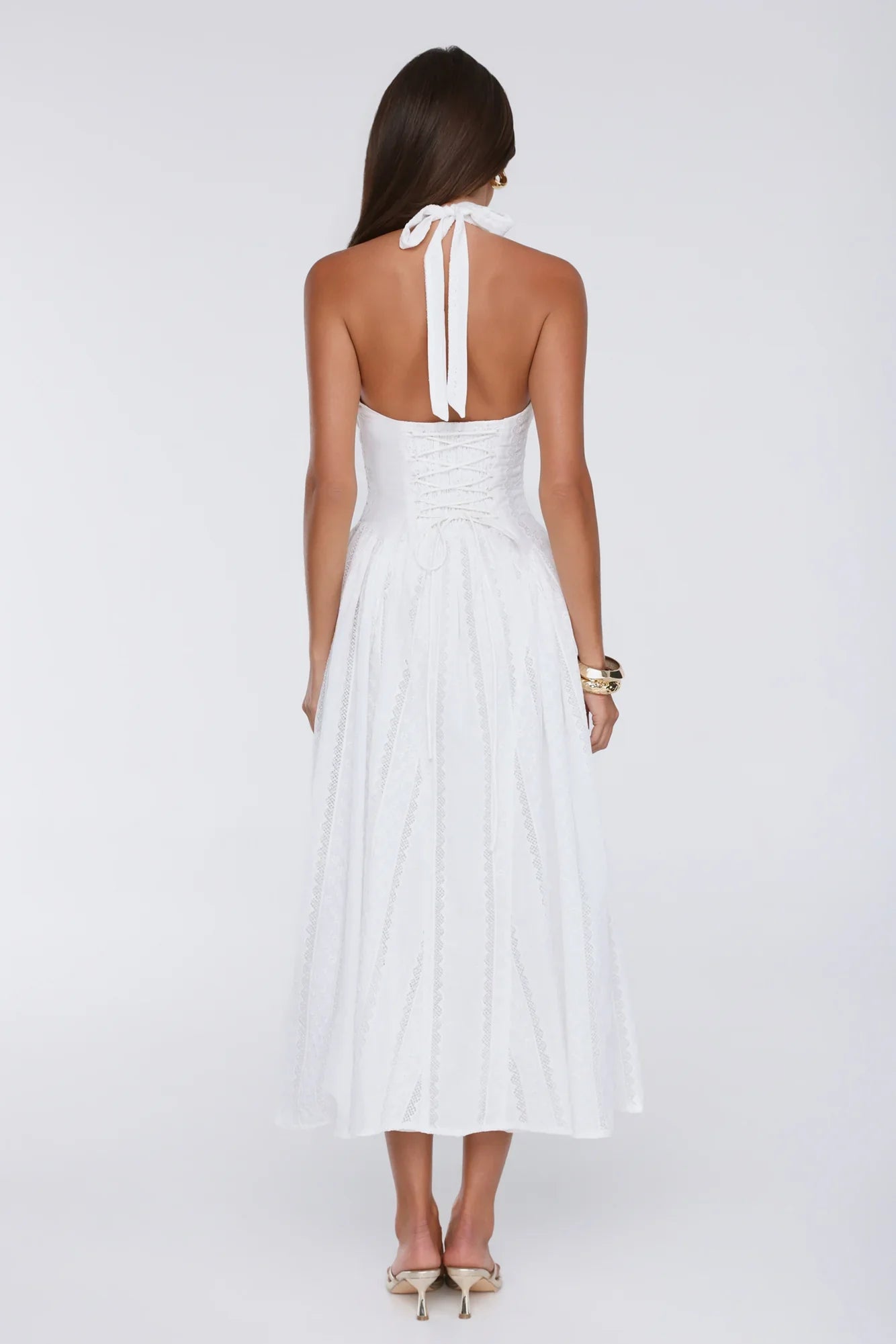 Petal Whimsy Embroidered Halter Maxi Dress White