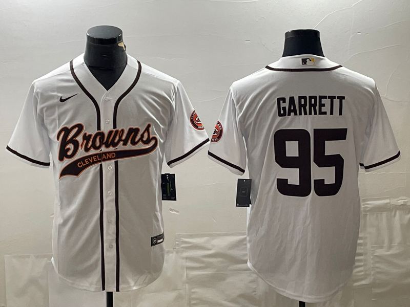 Men's Cleveland Browns Myles Garrett #95 White Game Jersey1 Joint Edition