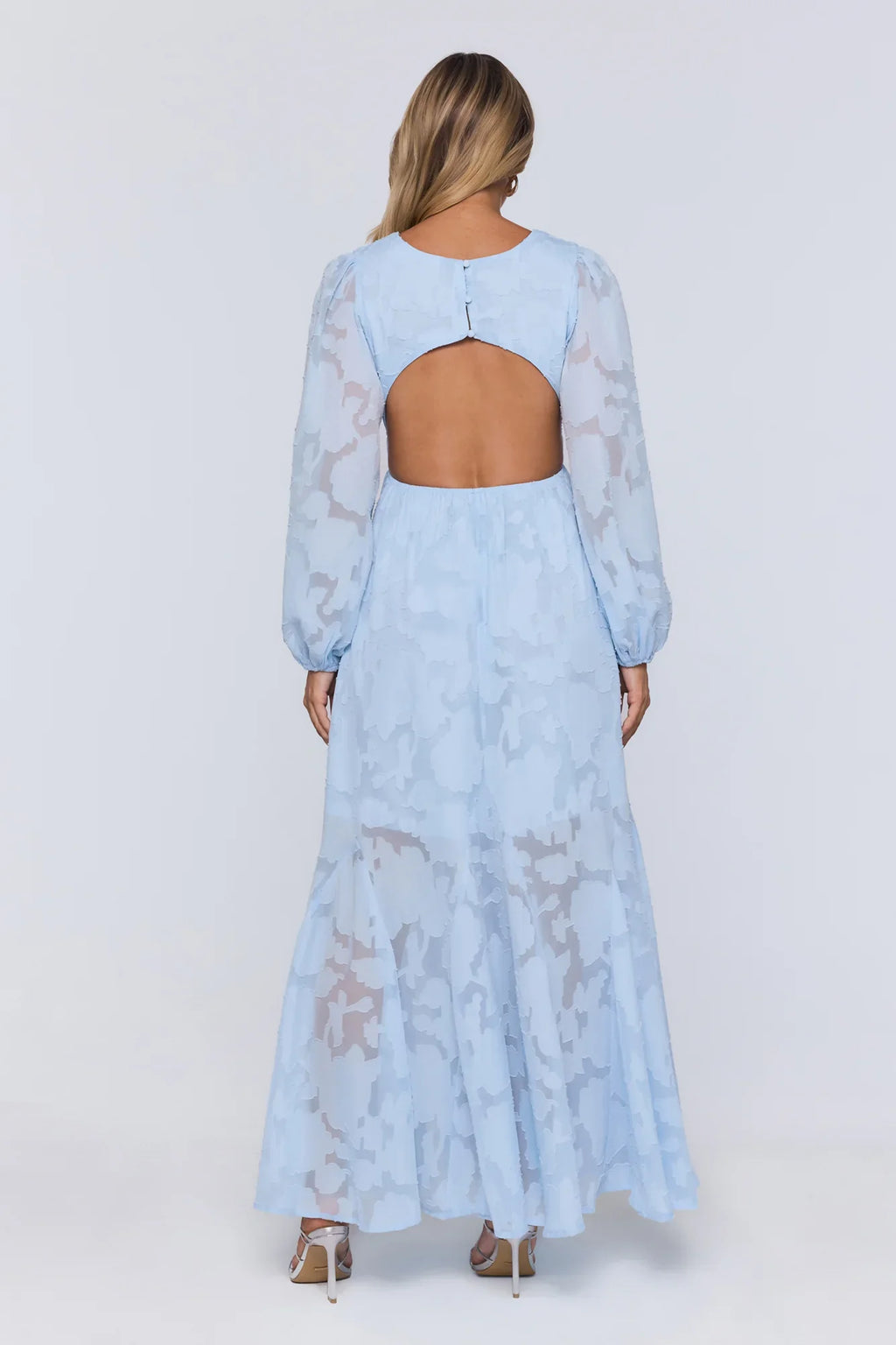 Glow Blossom Long Sleeve Maxi Dress Blue