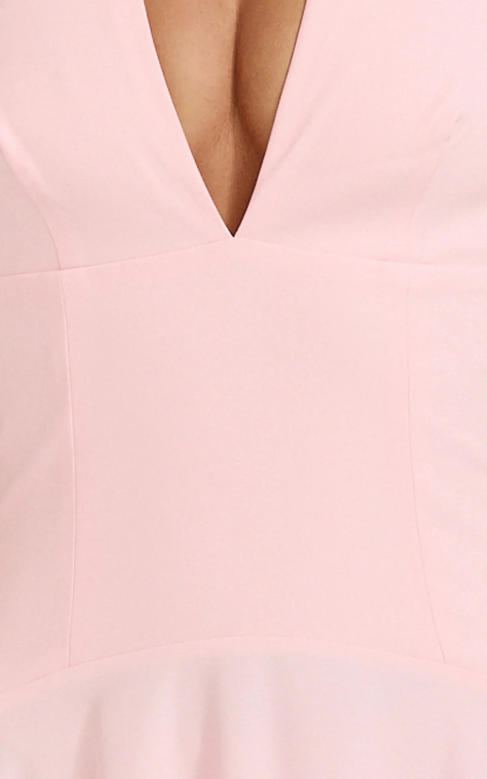 Poppy Maxi Dress - Contrast Skirt Deep Plunge Halter Dress in Soft Pink
