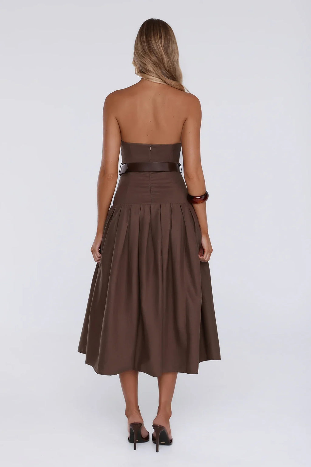 Modern Lady Strapless Midi Dress Brown
