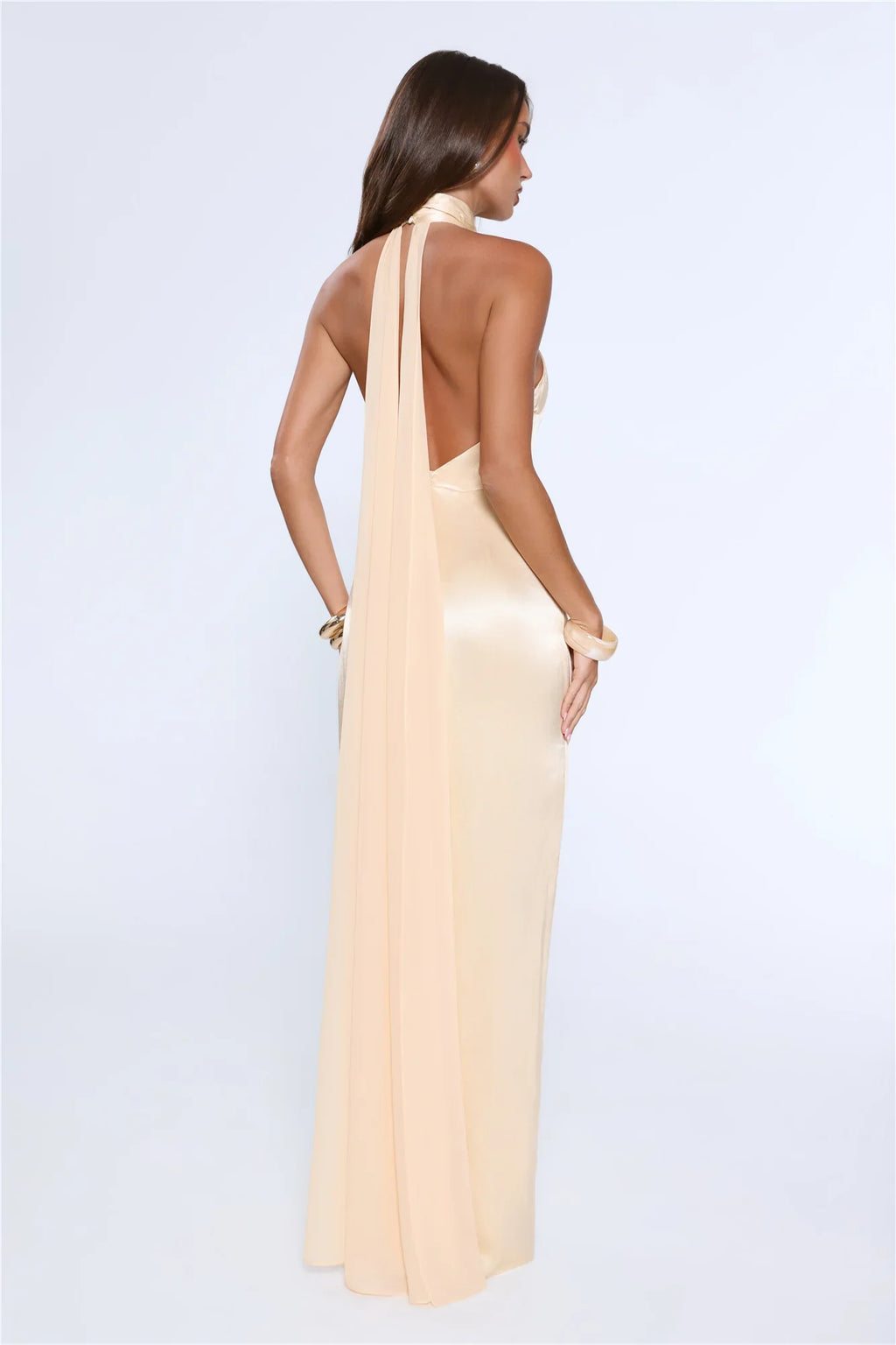 Effortless Luxe Halter Satin Maxi Dress Yellow