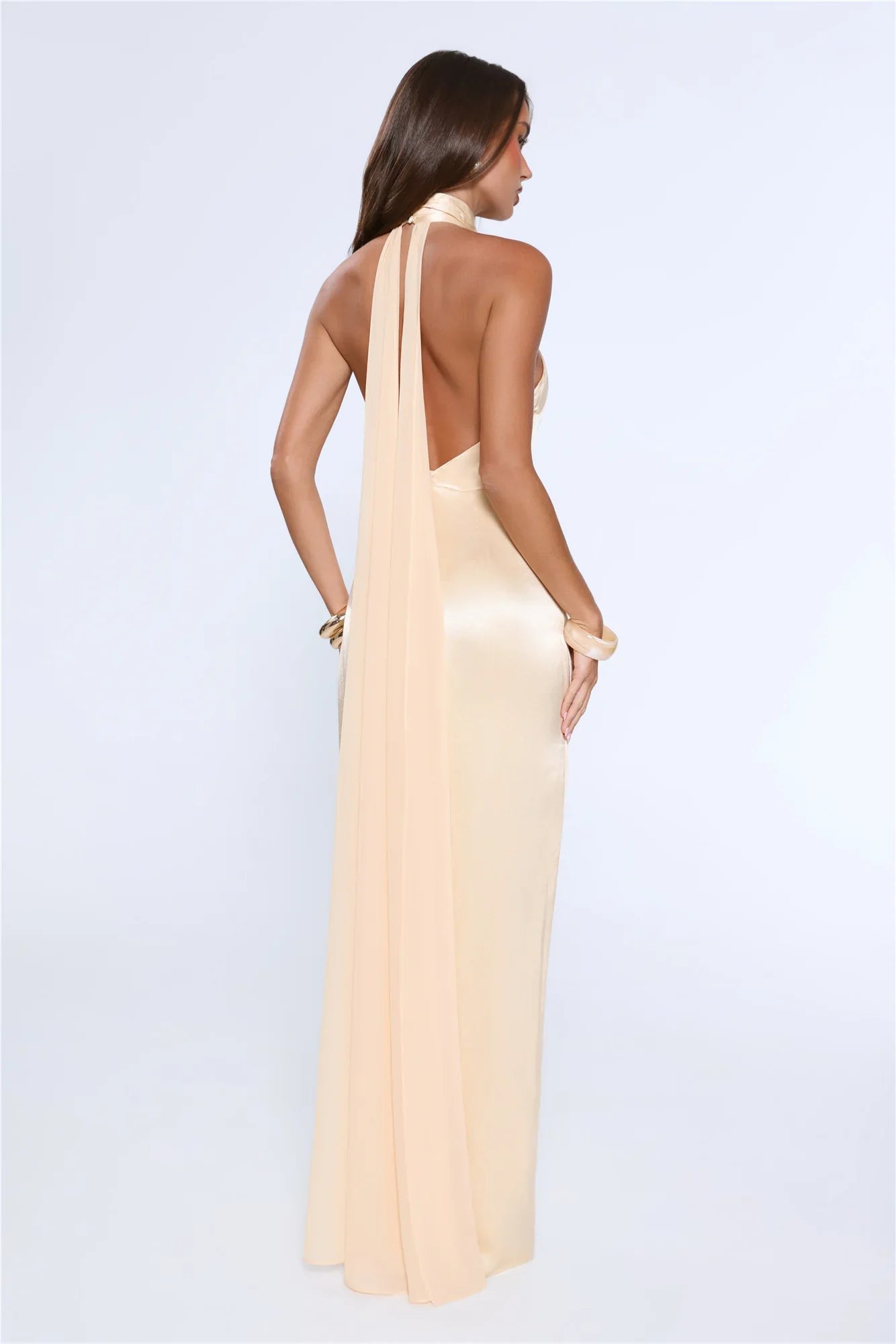 Effortless Luxe Halter Satin Maxi Dress Yellow