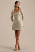 Invite | Gold Sequin Square-Neck Mini Dress