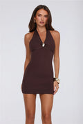 Twilight Desire Halter Mini Dress Chocolate