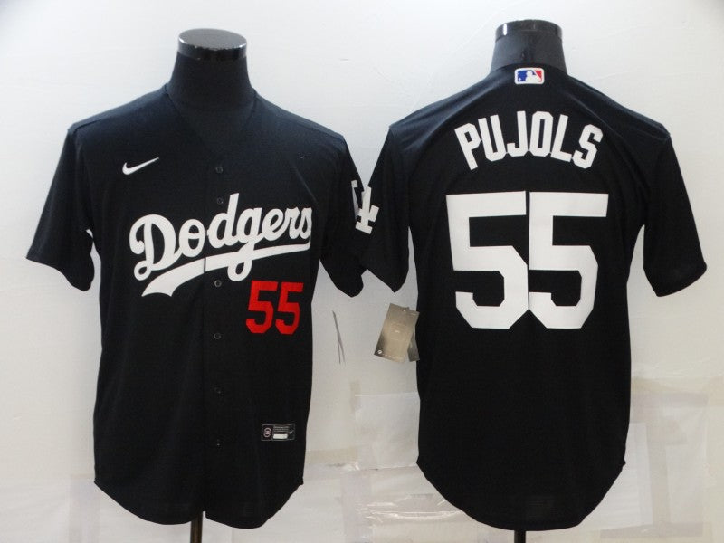 Men's Los Angeles Dodgers Albert Pujols #55 Black Replica Player Jersey1