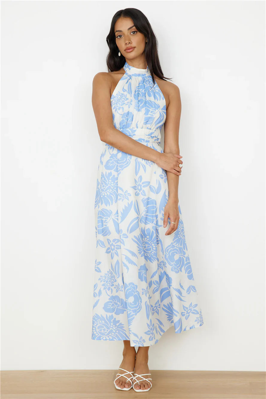 Showing Emotions Halter Maxi Dress Blue