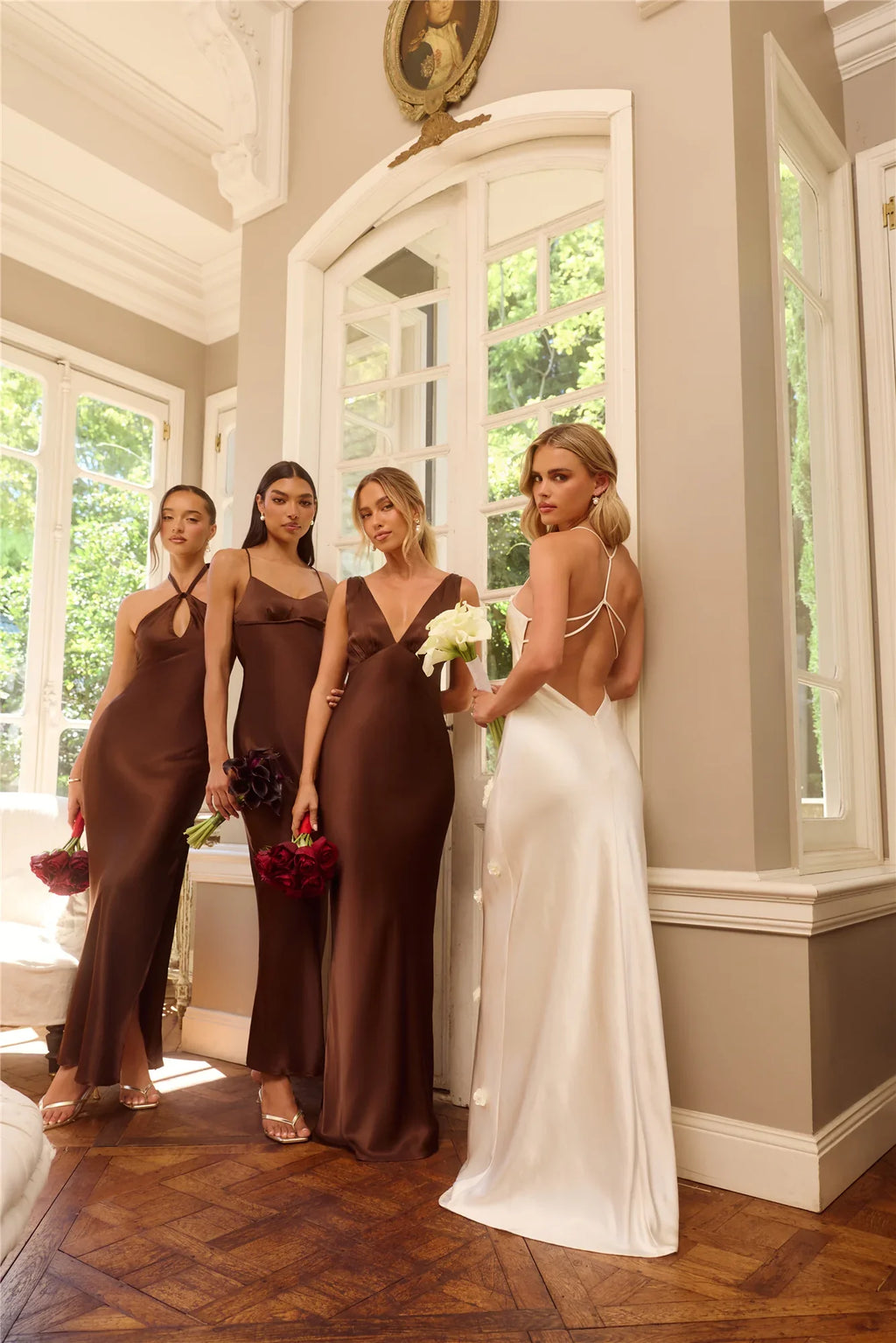 The Delilah Satin Halter Maxi Dress Chocolate Brown