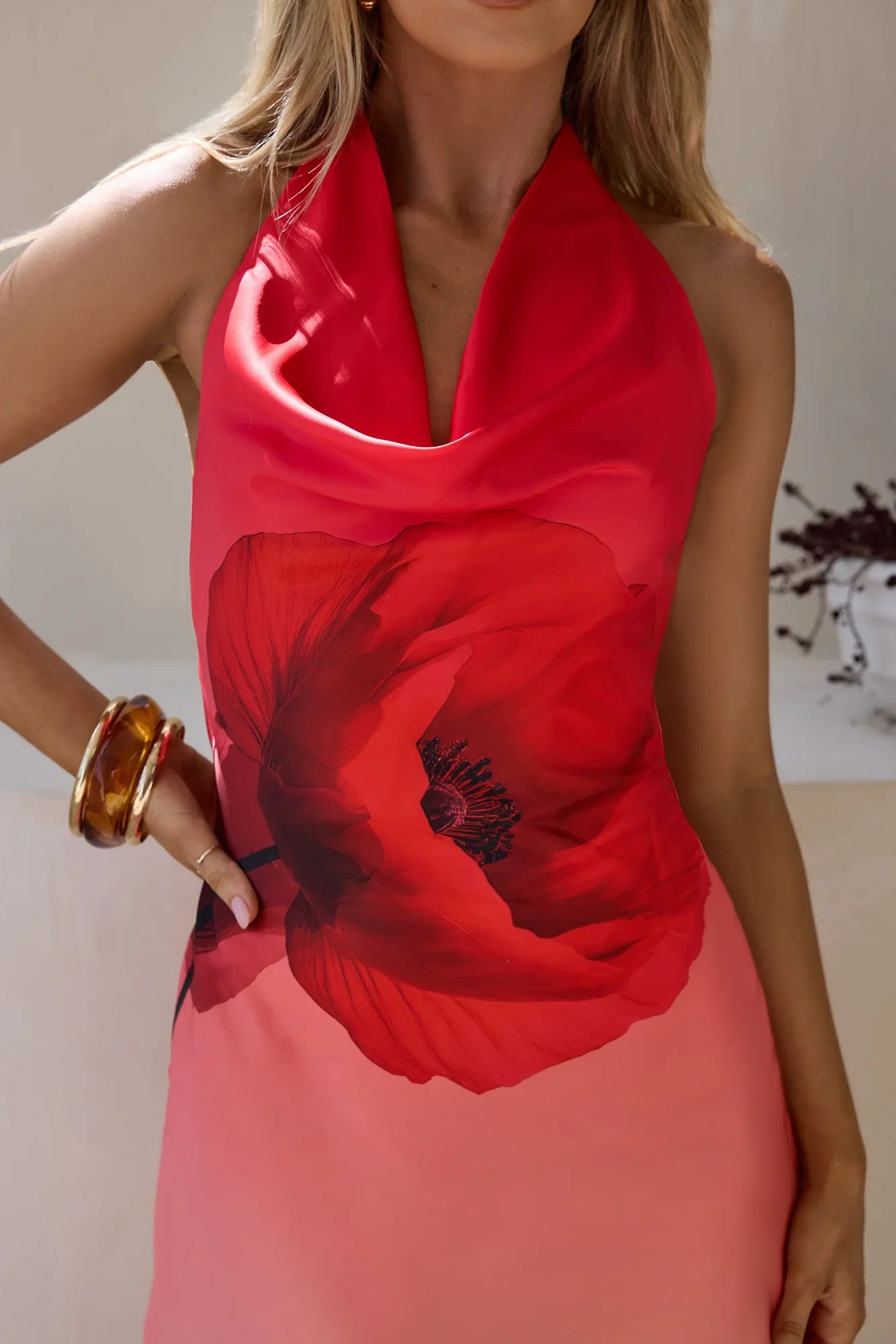 Glamour World Satin Halter Mini Dress Red