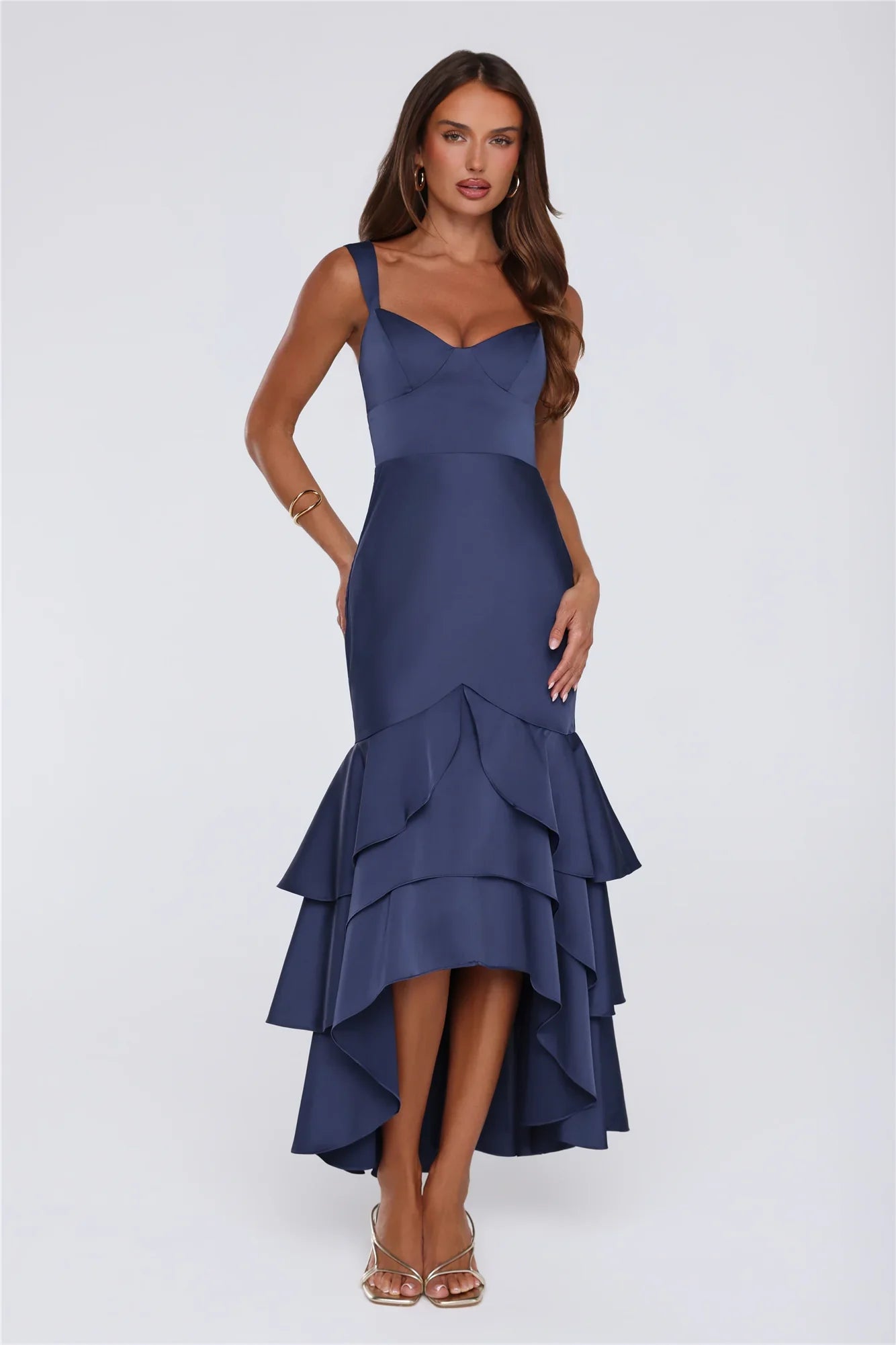 Formal Whimsy Satin Maxi Dress Navy