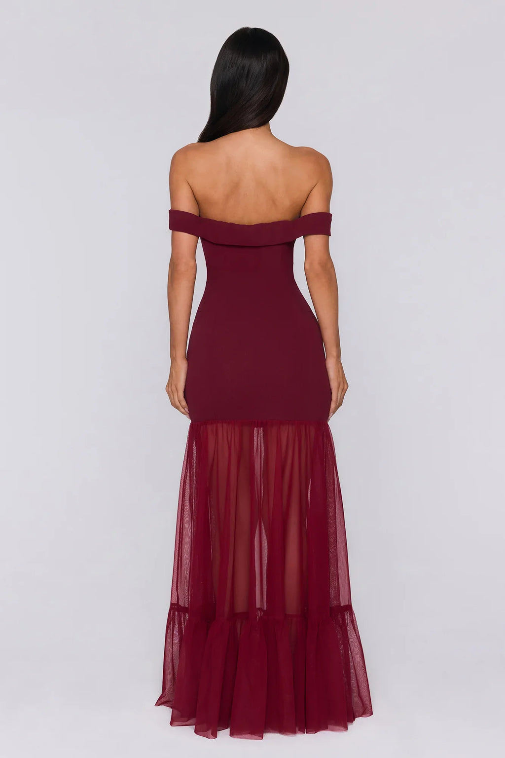 Pretty Lullaby Off Shoulder Maxi Dress Burgundy