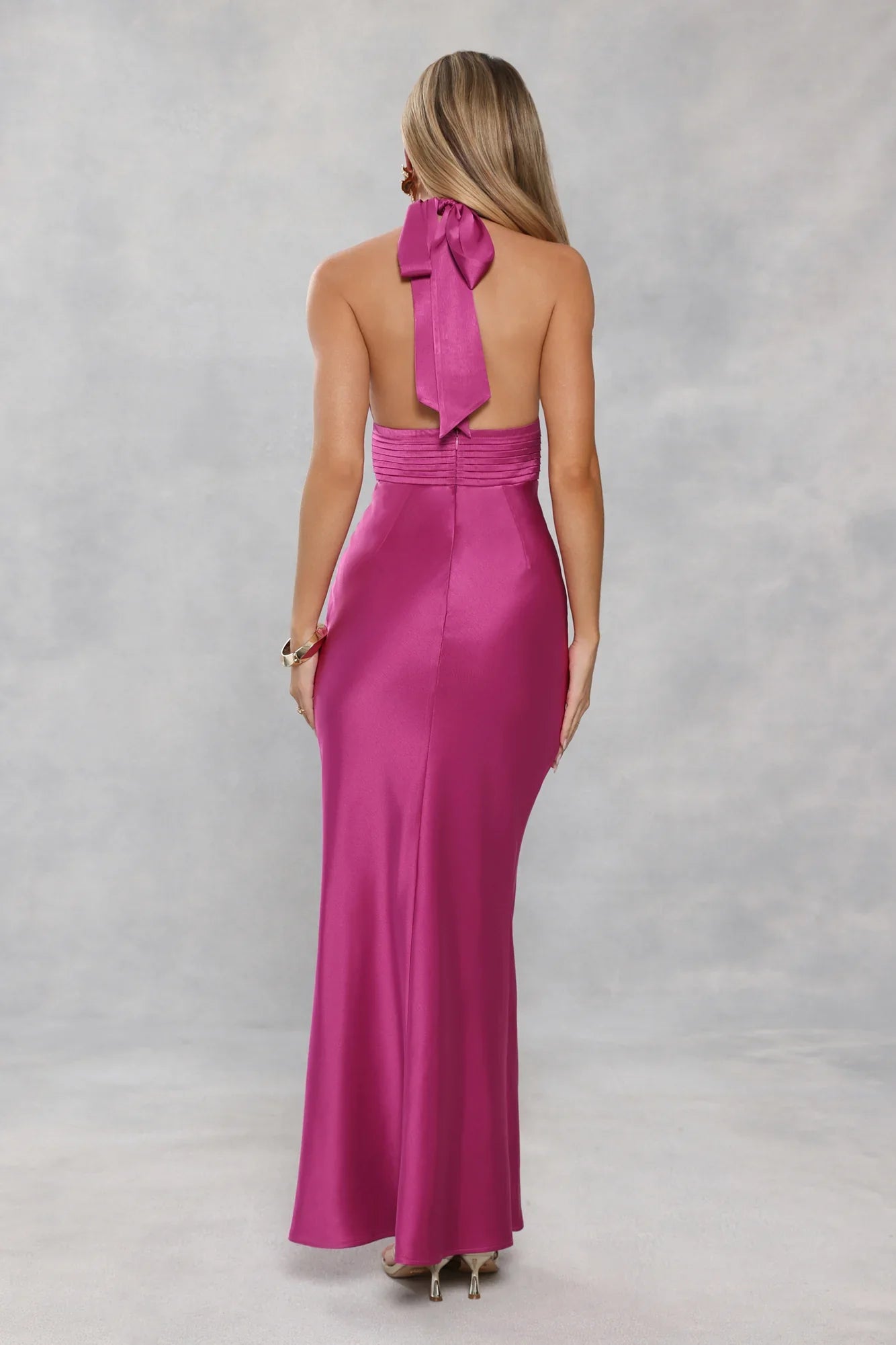 The Evening Standard Halter Satin Maxi Dress Magenta