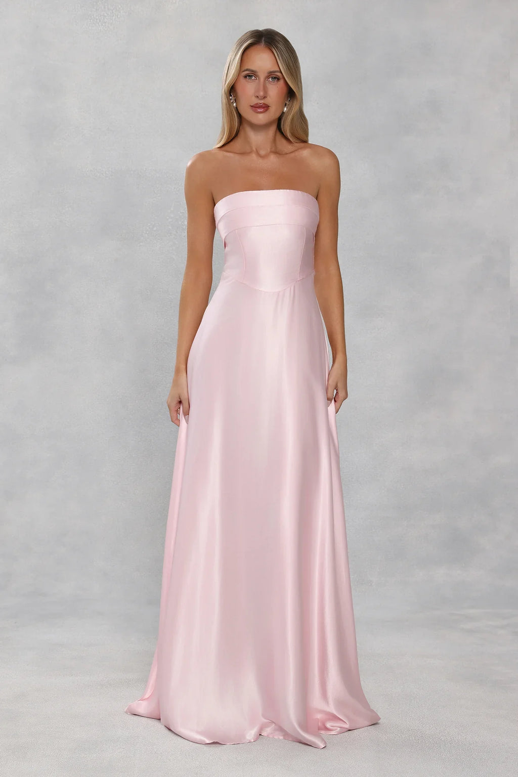 The Serina Strapless Satin Maxi Dress Light Pink