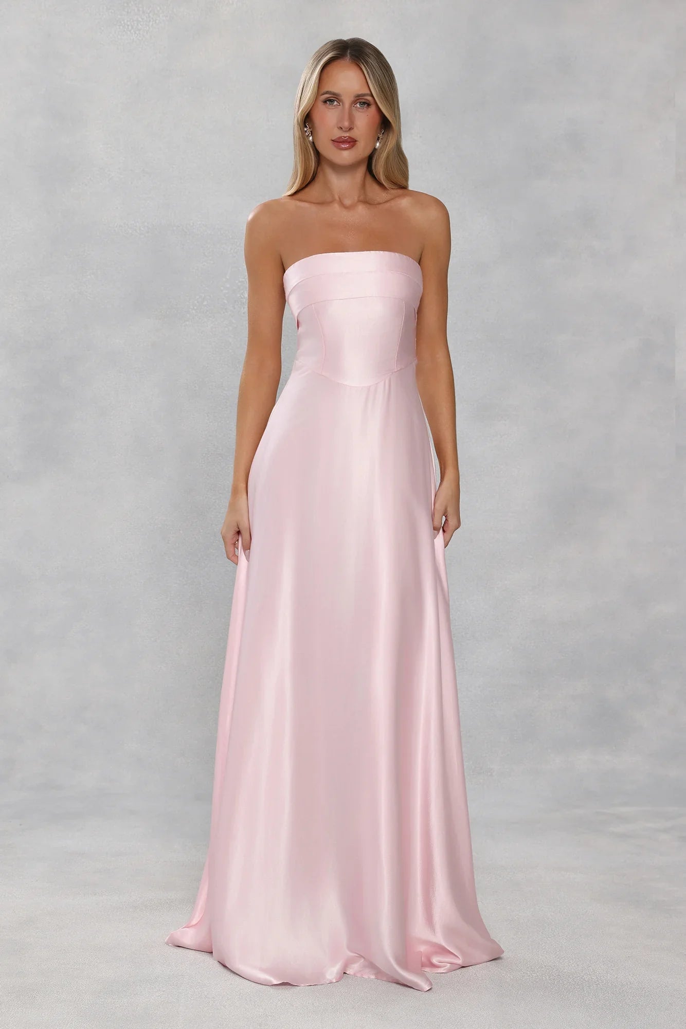 The Serina Strapless Satin Maxi Dress Light Pink
